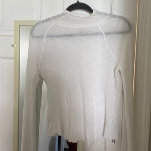 FREE PEOPLE sheer white mock-neck top with ruffle detailing